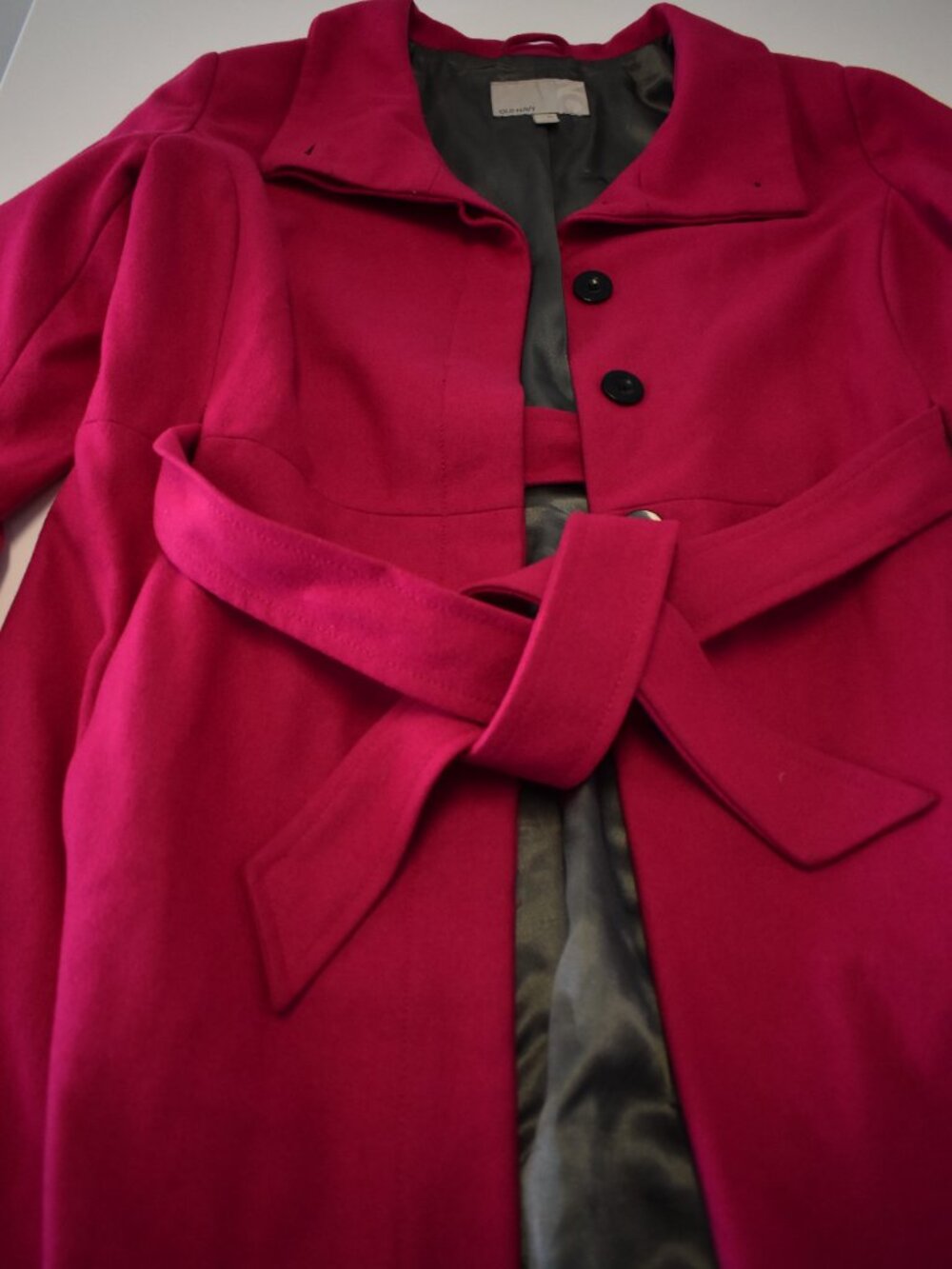 Old Navy Pink Women's Wool Peacoat-Pockets-Bold-Hidden Tie-Lined Size XL - Picture 2 of 10